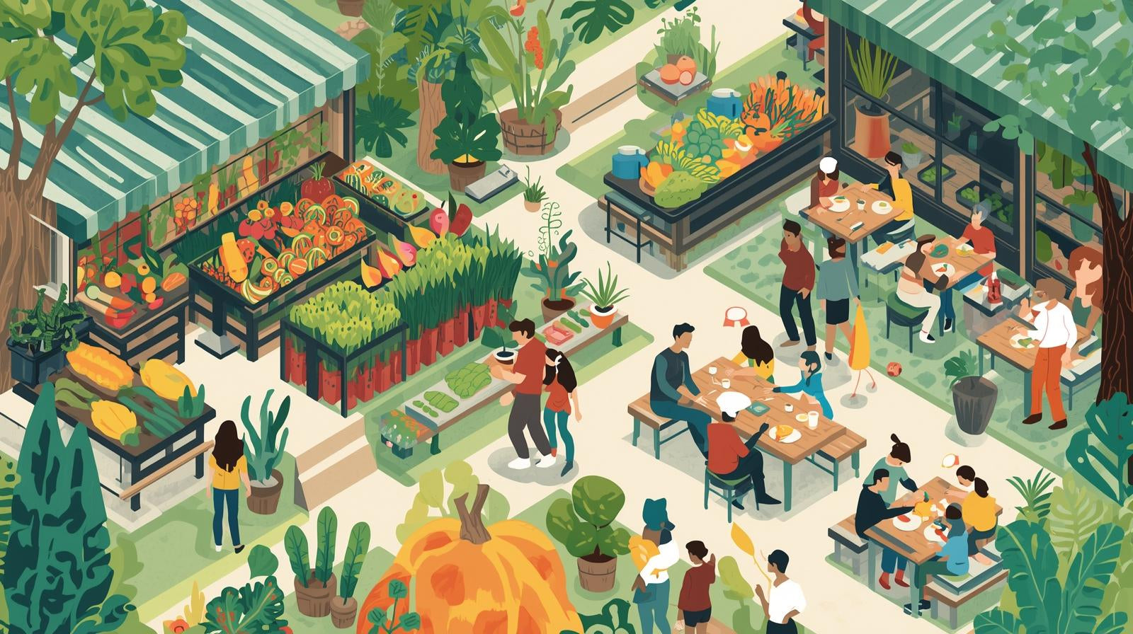 Illustration d'un mini village où l'on peut se restaurer et manger bio à Colombelles 