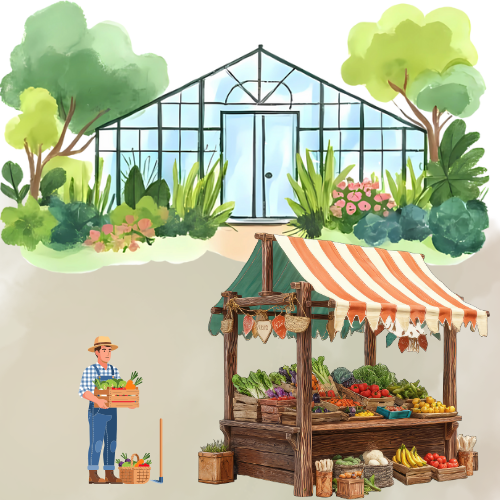 Un maraicher avec la serre et la boutique du Potager d'Annie