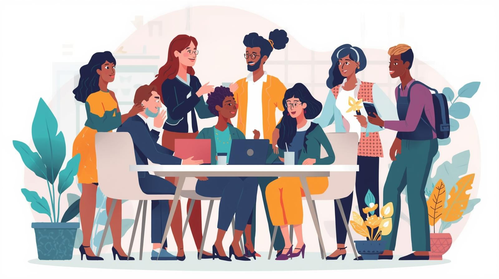 illustration d'un groupe de personnes qui cherchent du travail en groupe sous forme d'atelier. 