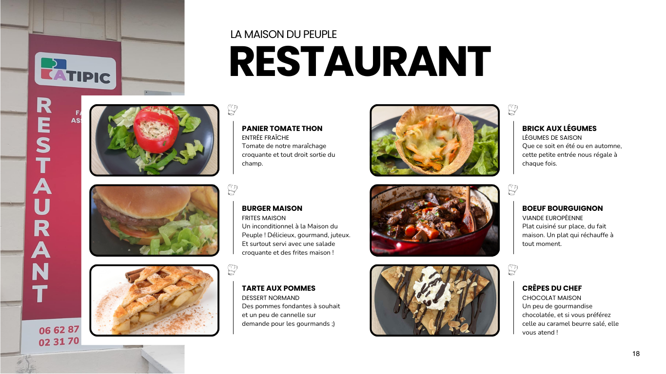 manger difféents plats à la Maison du Peuple à Colombelles